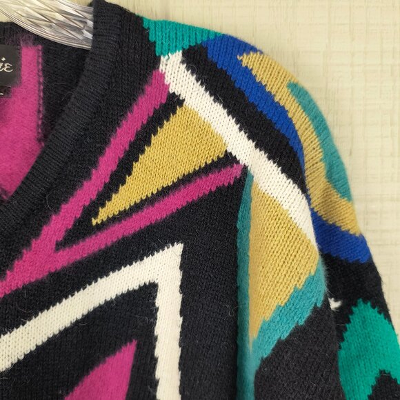 Vintage 80s Angenie Sweater Geometric Bold Tunic Length Angora - Picture 3 of 4